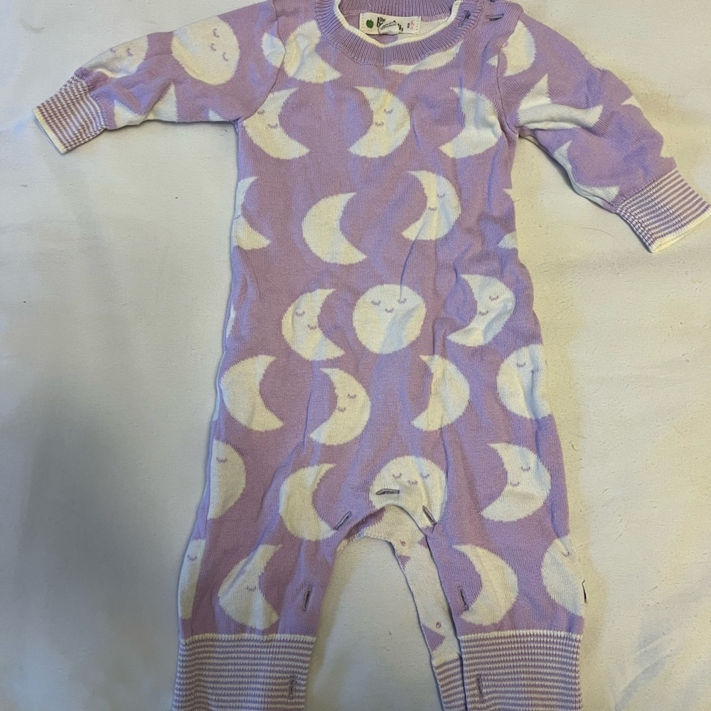 The Bonnie Mob Purple Moon Patterned Kids One Piece - Size: 0-3M